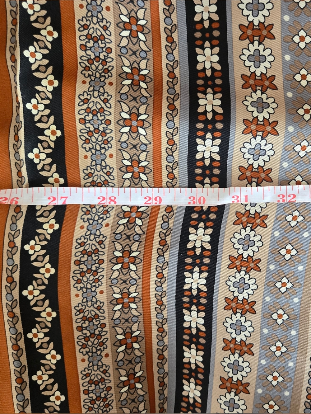 Vintage Yves Saint Laurent Black and Rust Floral Silk Scarf - Picture 5 of 6